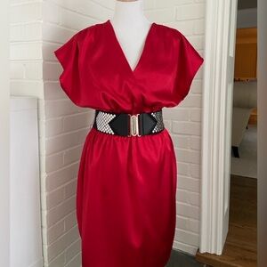 Women’s Plus Size 2X New Elegant Fancy Red Dress With Studded Black Belt